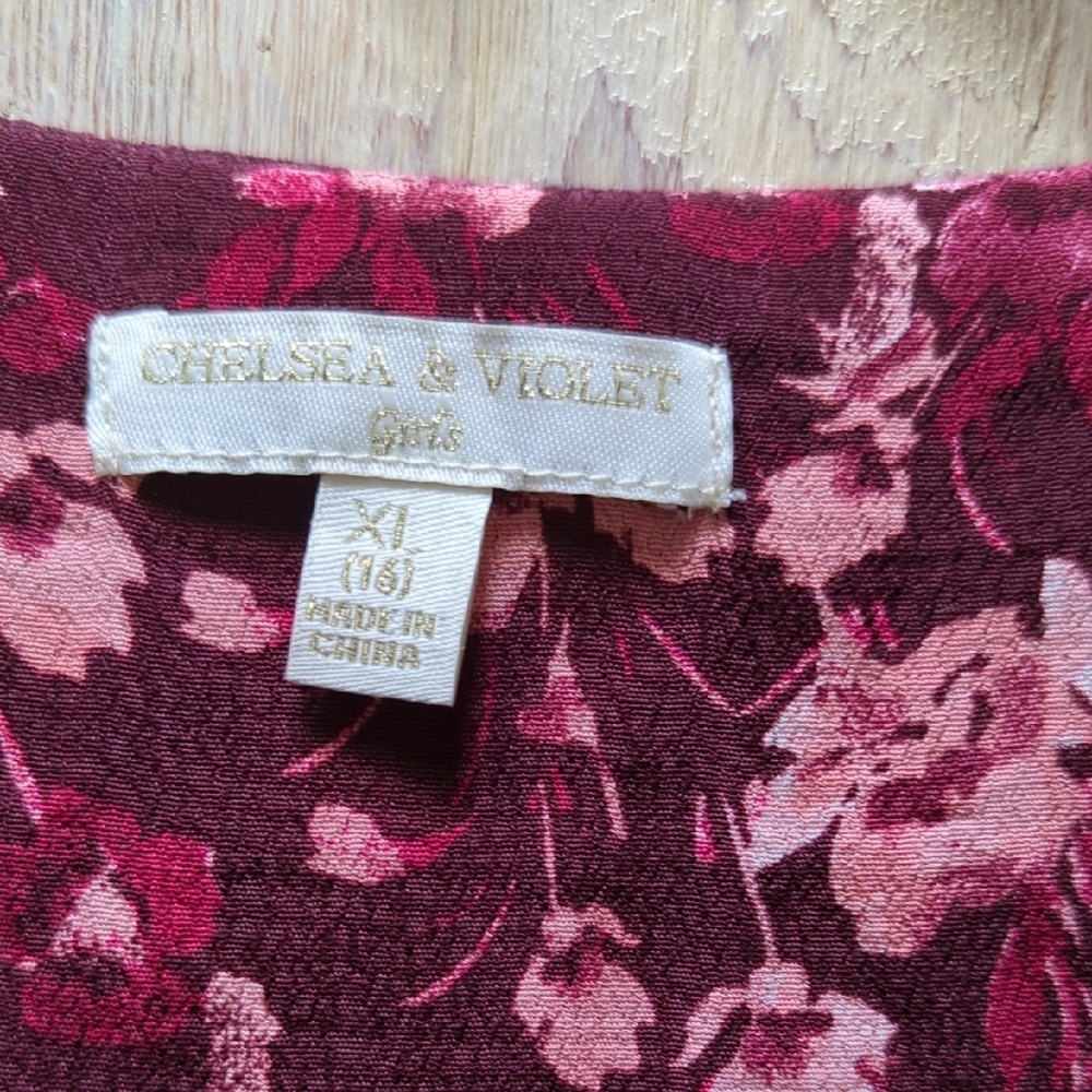 Chelsea and Violet girls Burgundy/Pink Floral print dress size 16 - Picture 2 of 12
